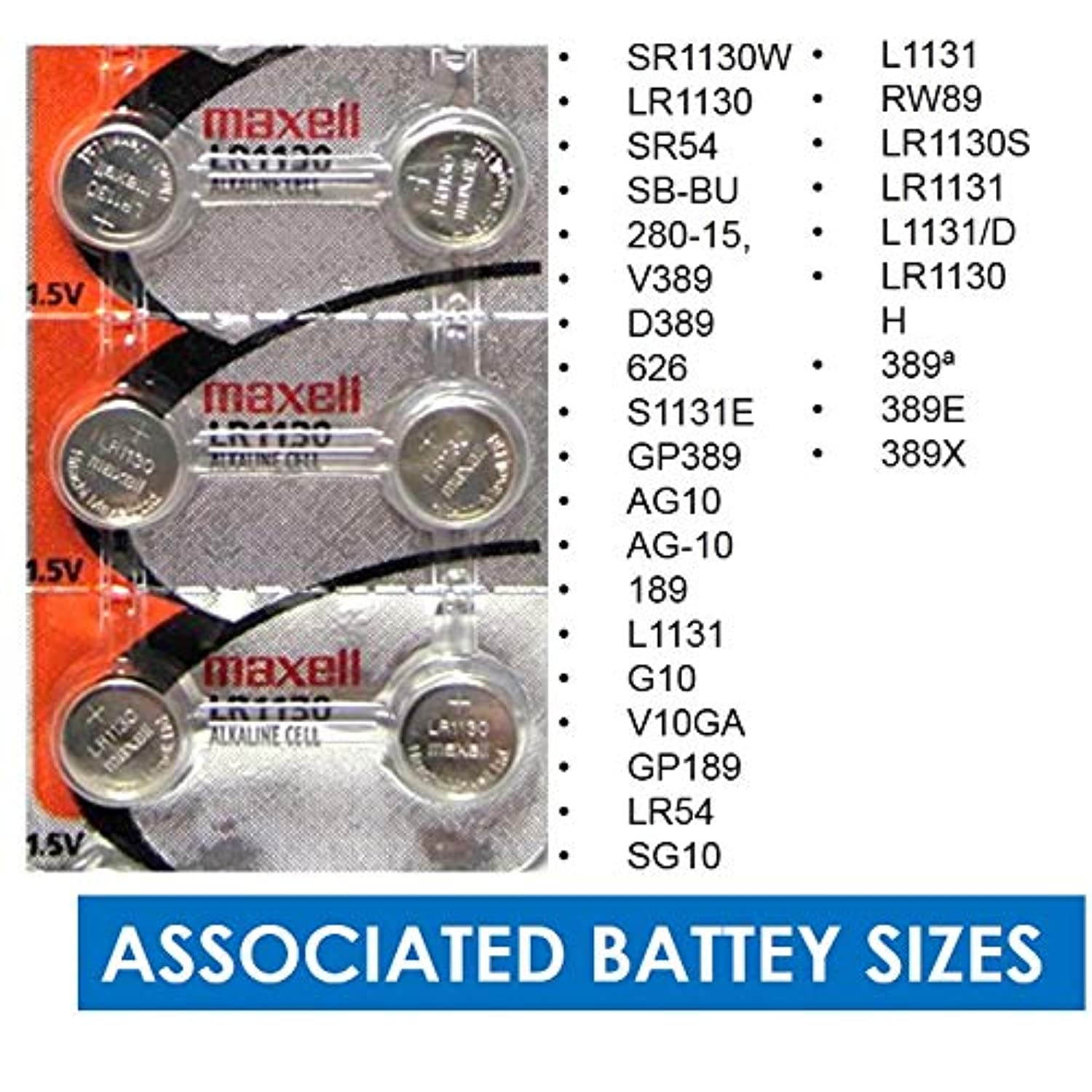 Maxell Watch Battery Button Cell LR1130 AG10 Pack of 10 Batteries