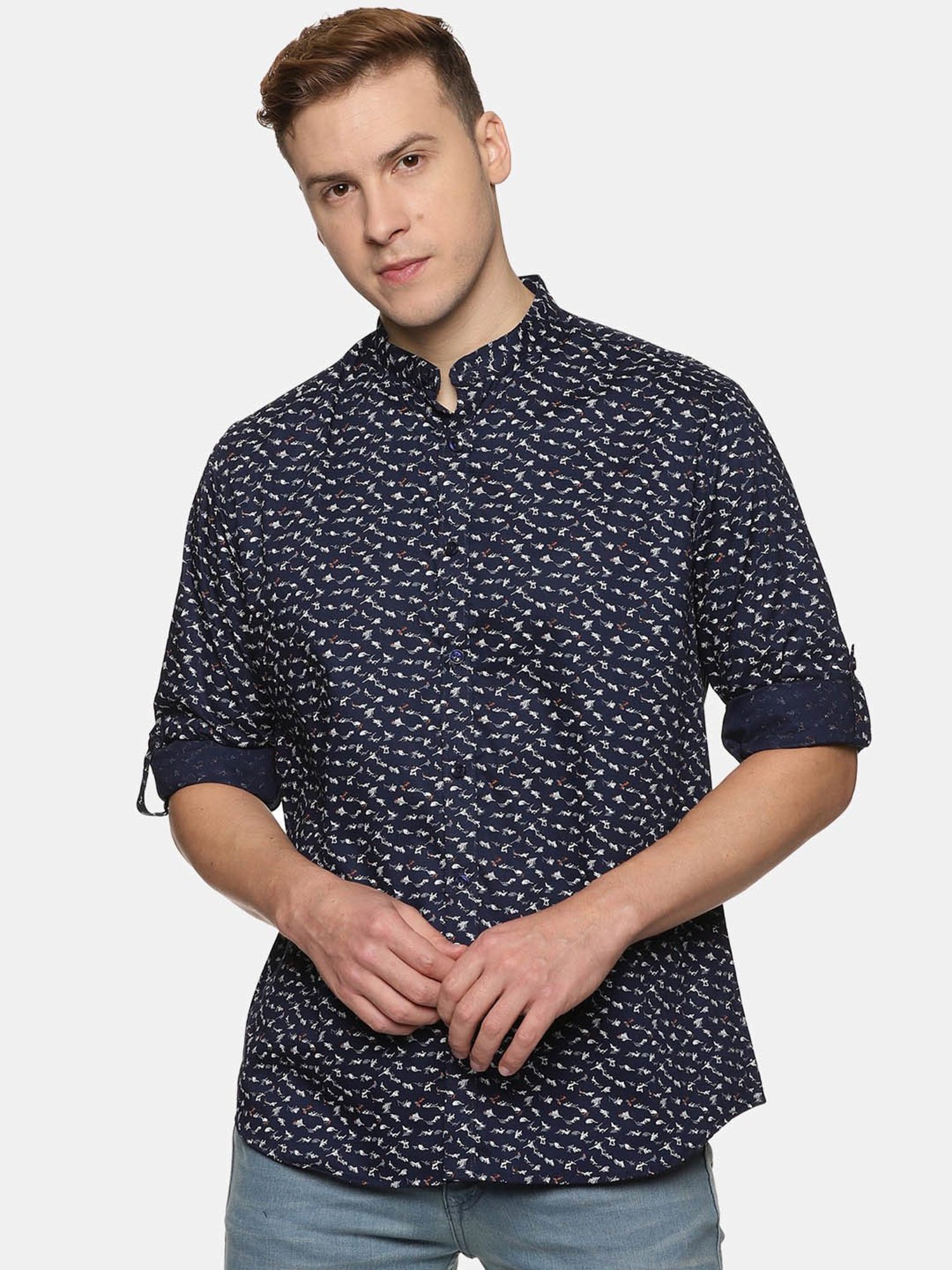 Don Vino Navy Slim Fit Printed Shirt