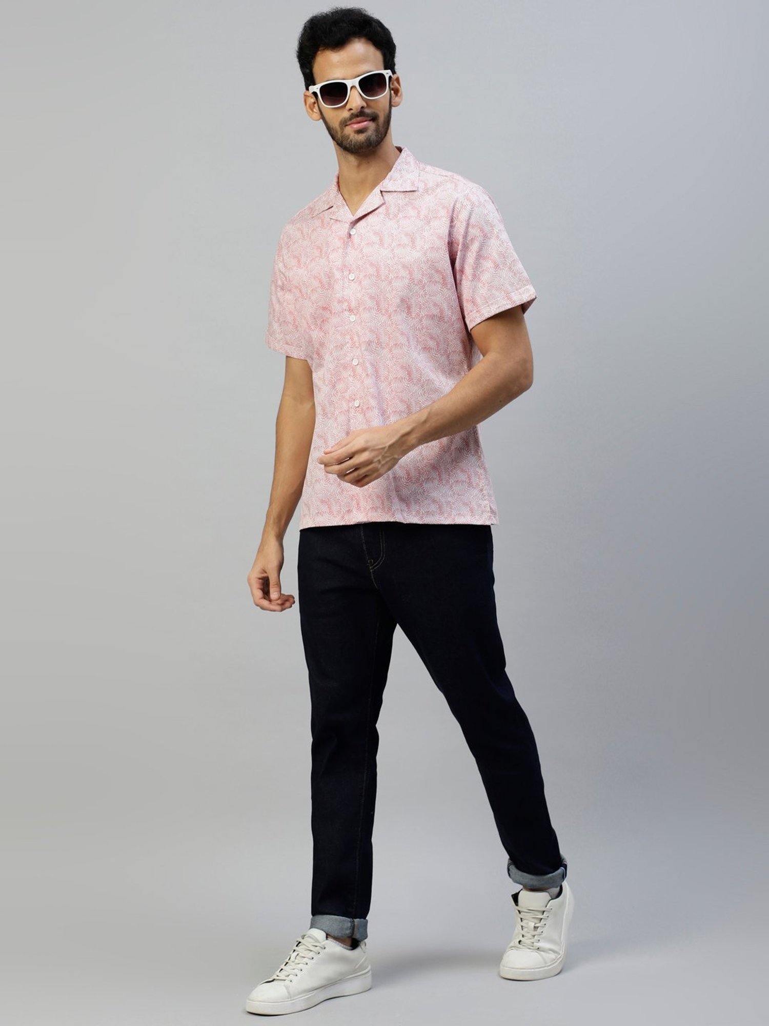 Don Vino Pink Regular Fit Printed Cotton Shirt