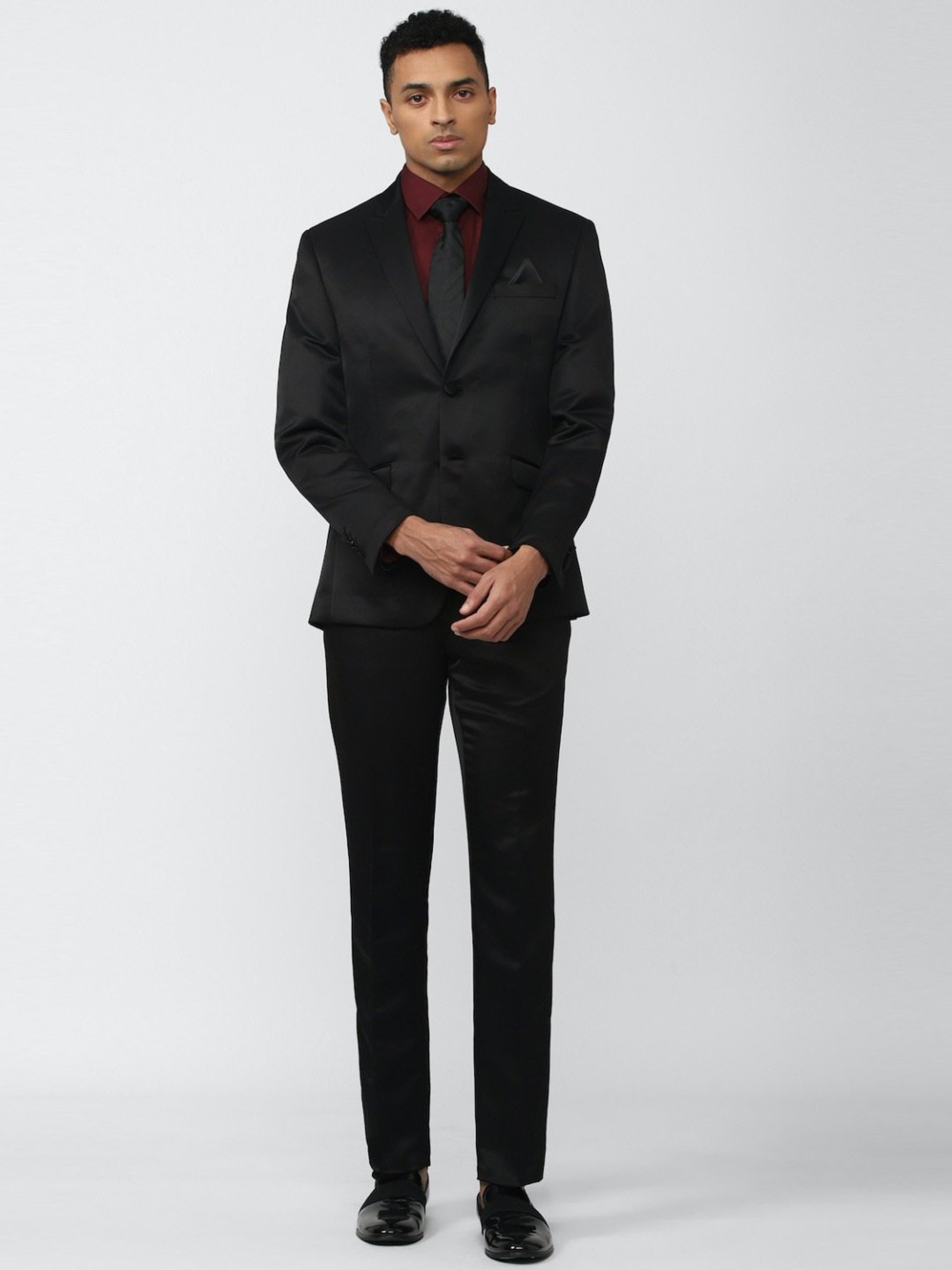 V Dot Black Skinny Fit Two Piece Suit