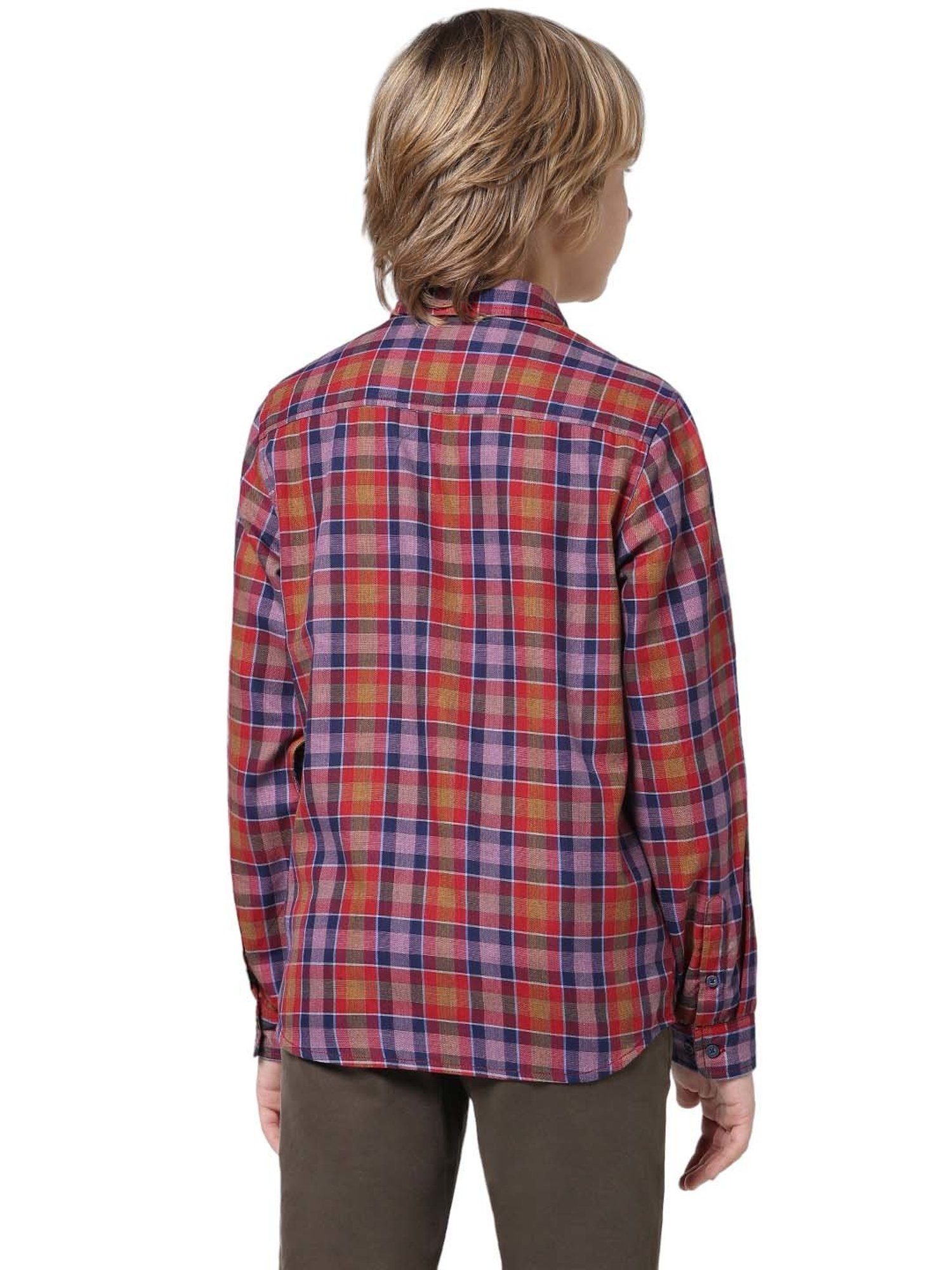 Jack & Jones Junior Red & Lilac Cotton Chequered Full Sleeves Shirt