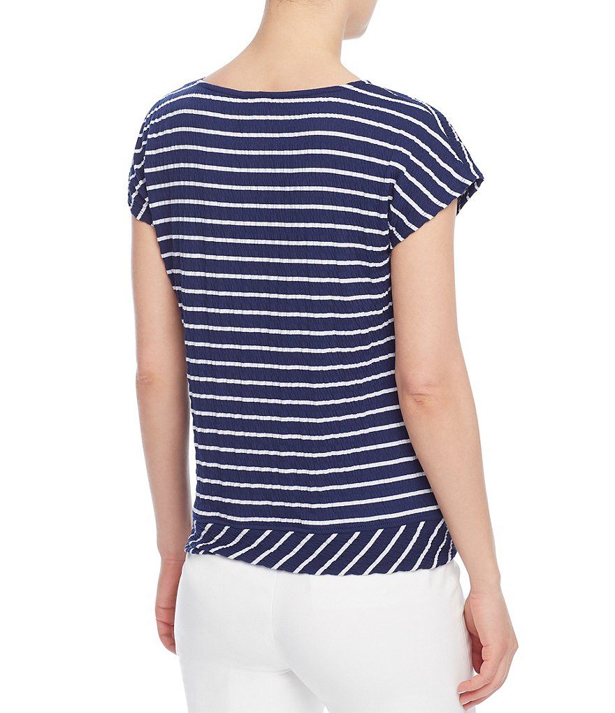 Jones New York Tie Side Stripe Dolman Cap Sleeve Knit T-Shirt