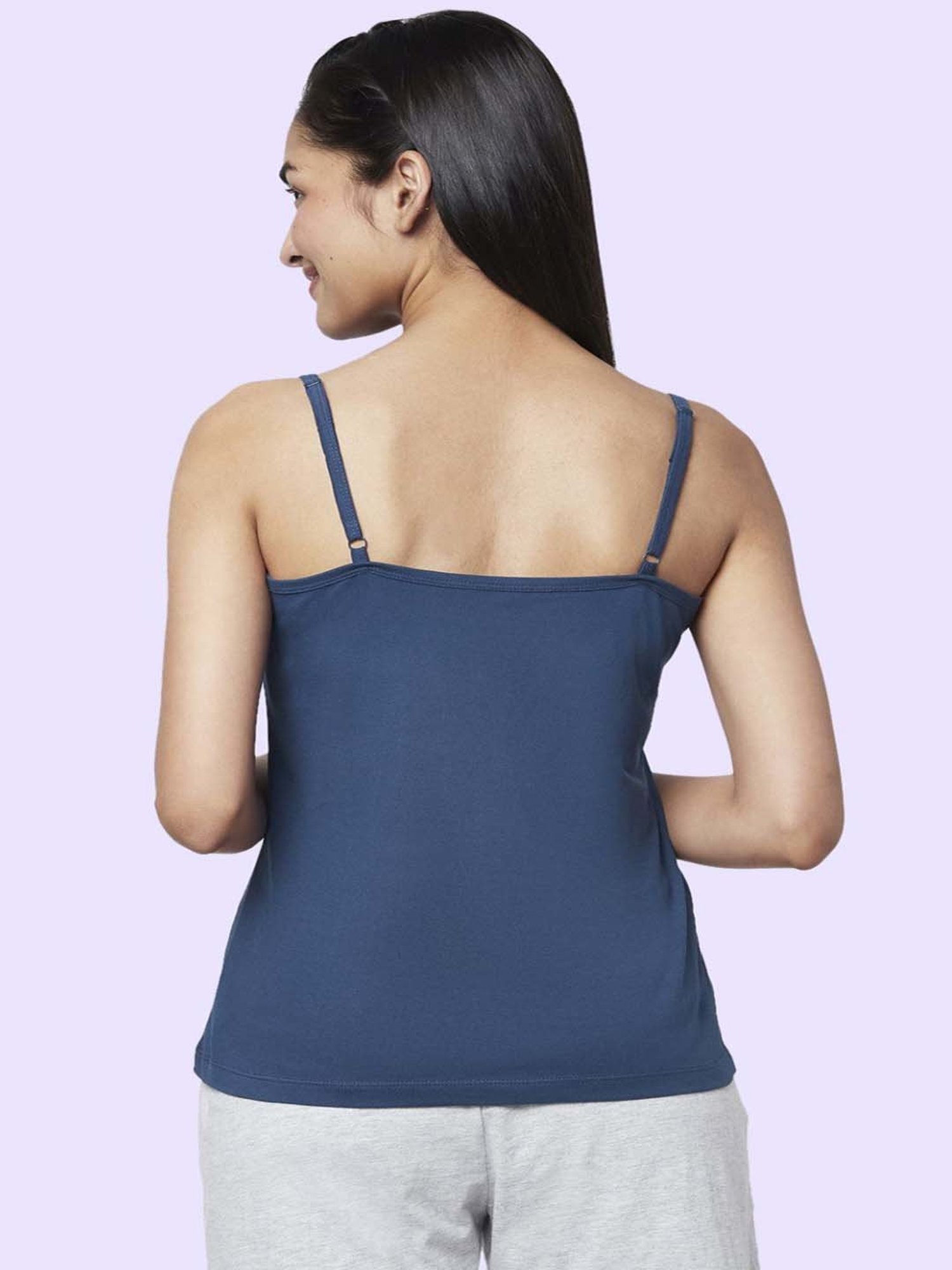 YU by Pantaloons Grey & Blue Cotton Camisoles - Pack Of 2