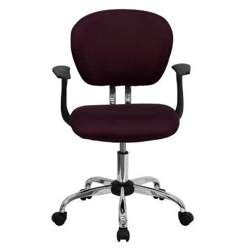 Mid-Back Burgundy Mesh Padded Swivel Task Chair with Chrome Base and Arms