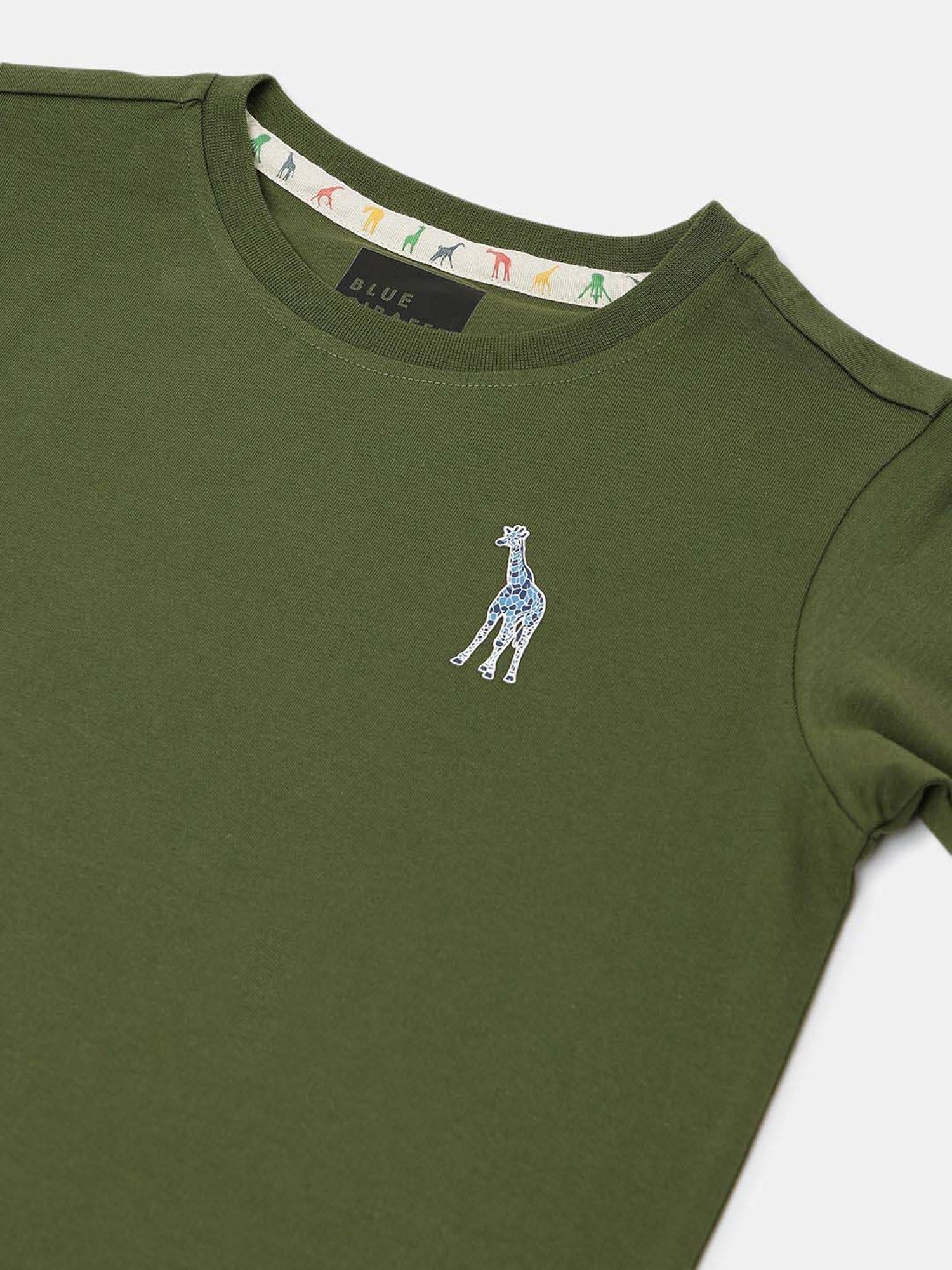 Blue Giraffe Boys Olive Cotton Solid T-shirt