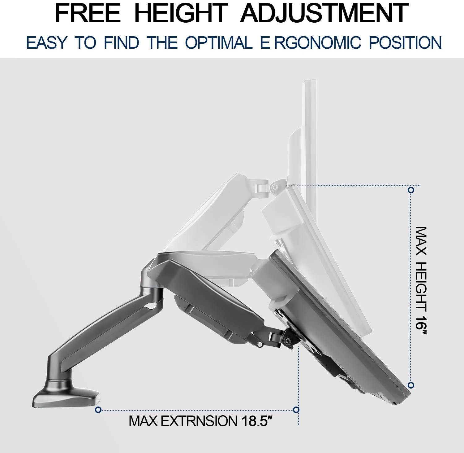 Single Monitor Desk Mount - Articulating Gas Spring Monitor Arm, Adjustable VESA Mount with C Clamp, Grommet Mounting Base, Computer Monitor Stand for Screen up to 32 inch