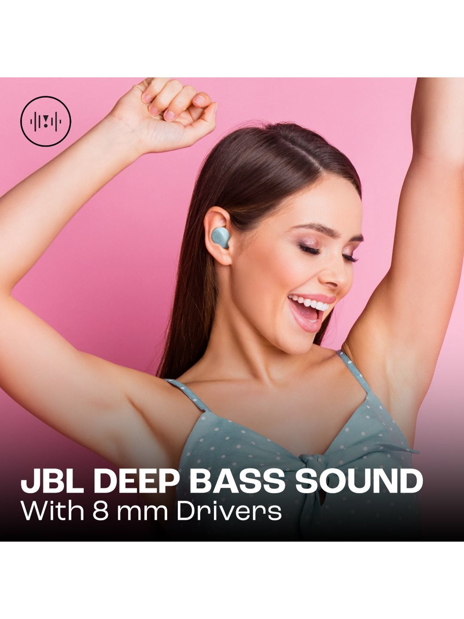 JBL Wave Buds TWS, 32Hr, Deep Bass, Dual Mode, Quick Charge, IP54, Smart Ambient & TalkThru (Mint)