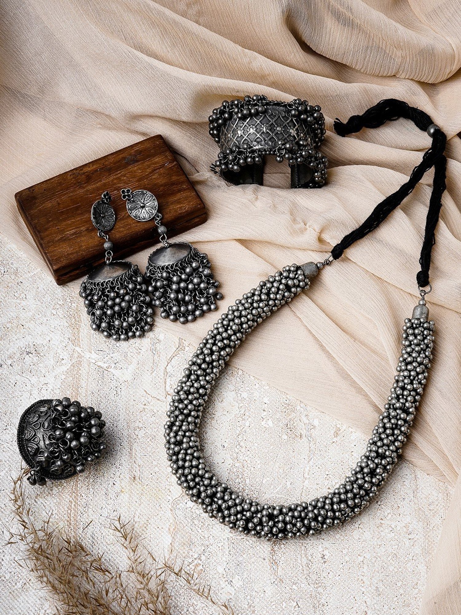 Teejh Ishaani Silver Oxidised Jewellery Set