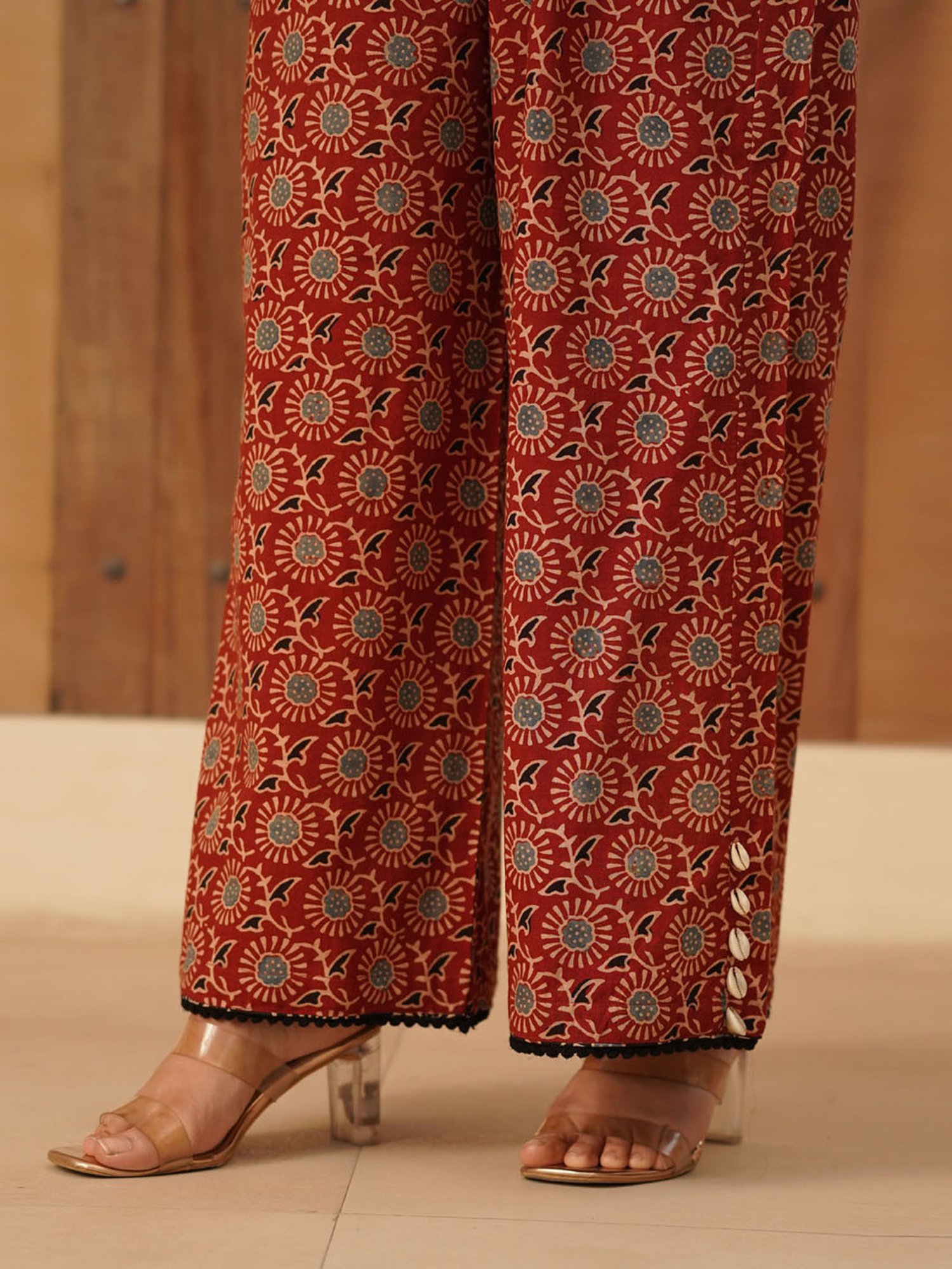 Love Chic Ajrakh Cotton Palazzo with cowrie shells