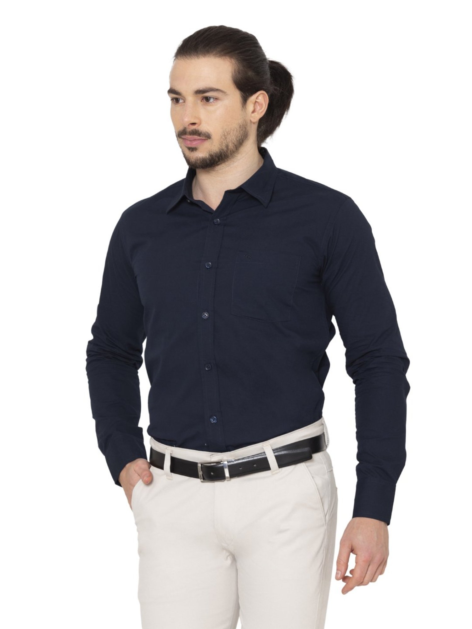 Allen Cooper Blue Cotton Regular Fit Shirts