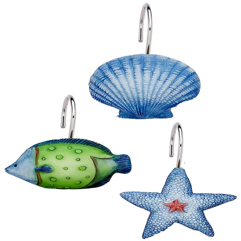 Carnation Home Fashions "Oceanic" Resin Shower Curtain Hooks Set of 12 - Blue