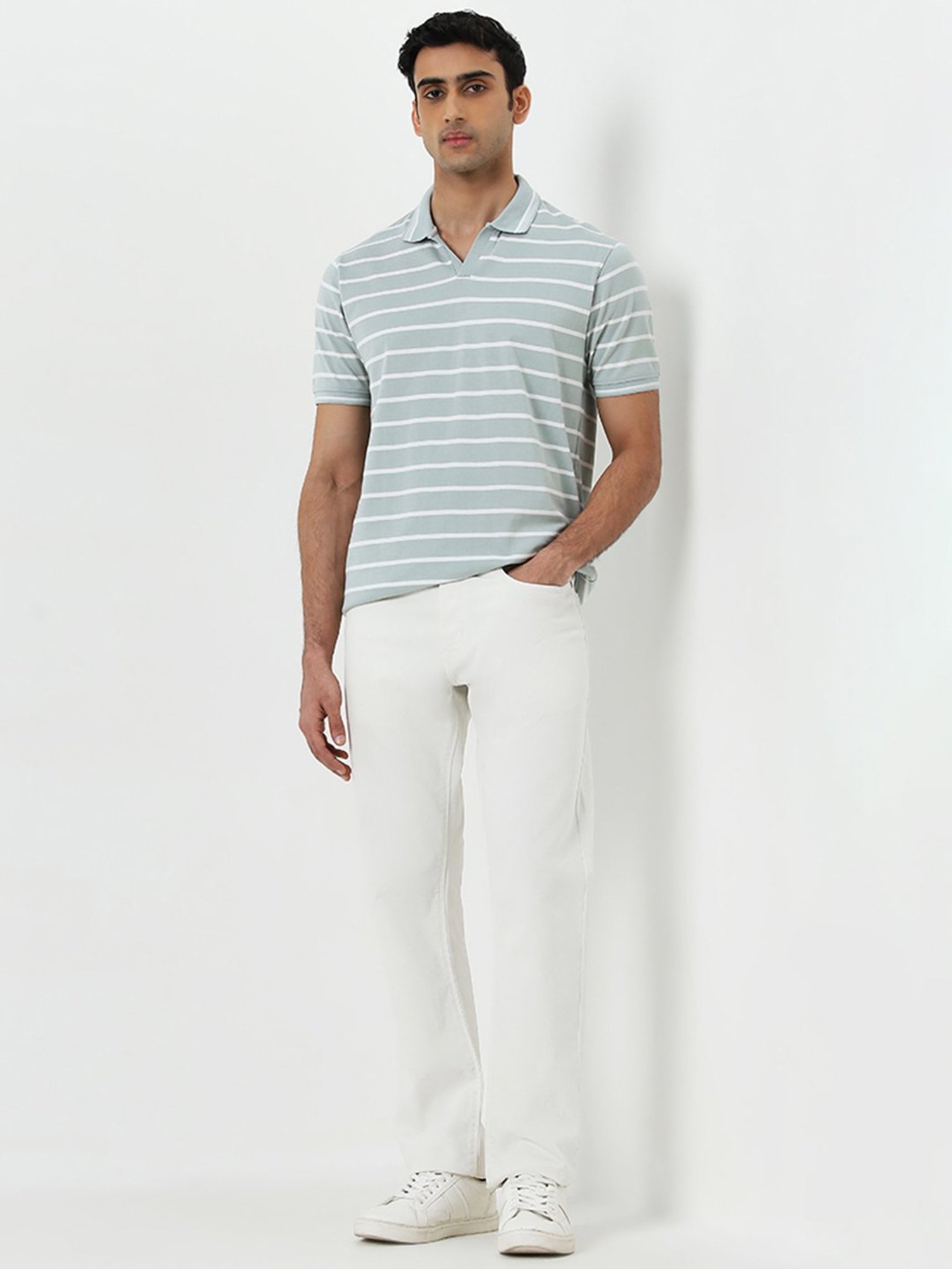 WES Casuals by Westside Sage Striped Relaxed-Fit Polo T-Shirt