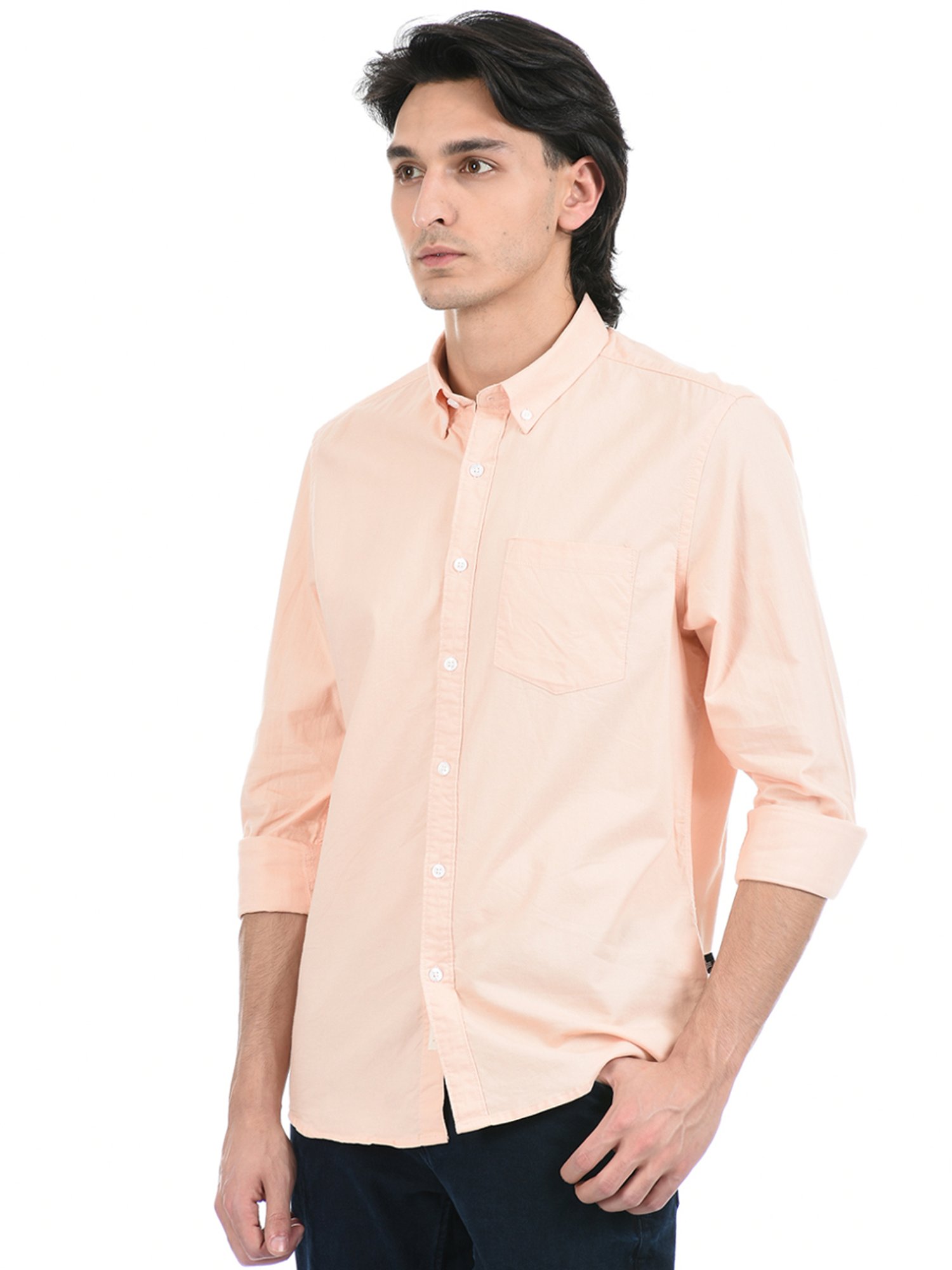 London Fog Peach Regular Fit Shirts