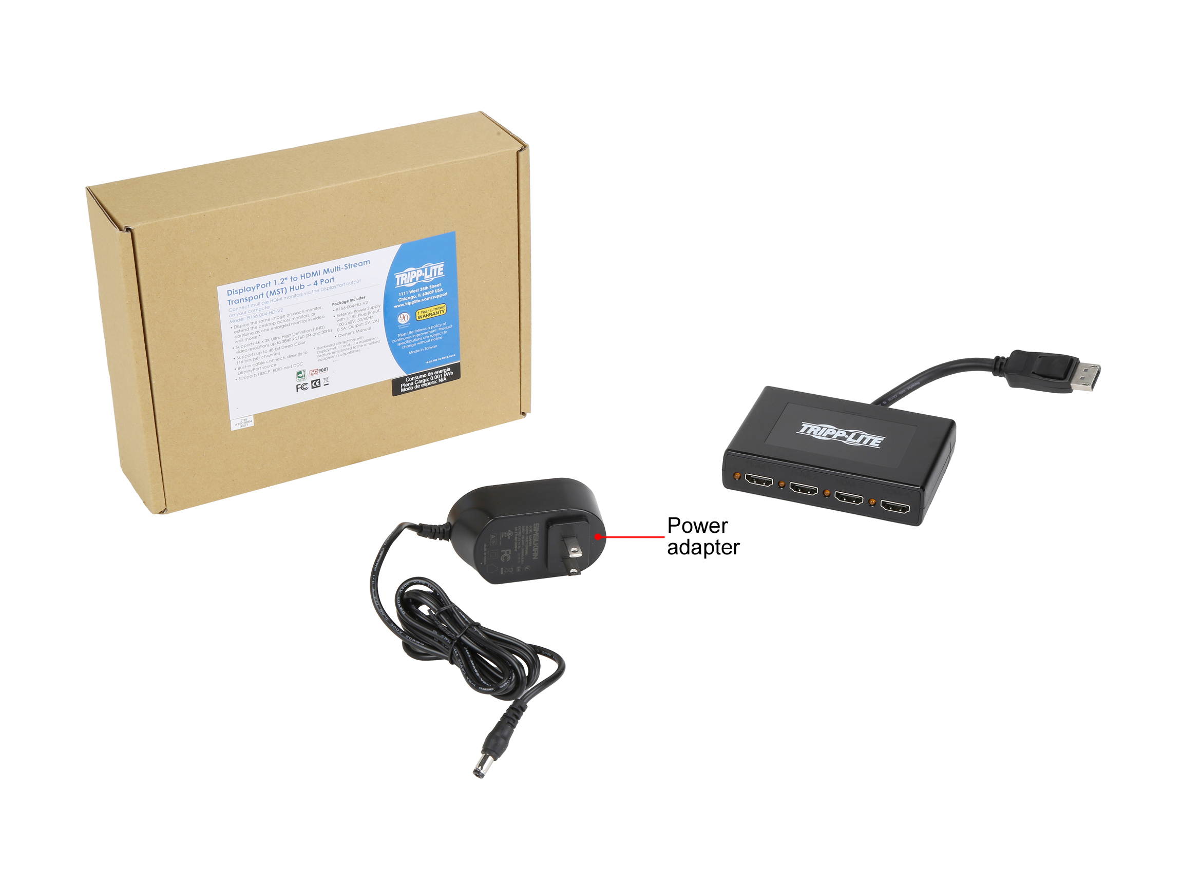 Tripp Lite B156-004-HD-V2 4-Port DisplayPort 1.2 to HDMI Multi-Stream Transport (MST) Hub, 3840 x 2160 (4K x 2K) UHD