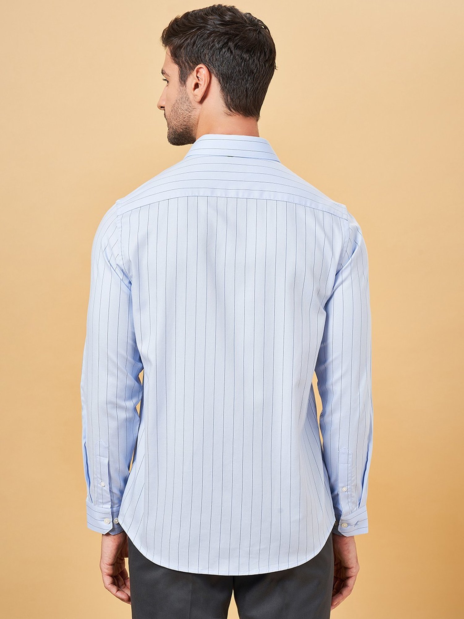 Peregrine By Pantaloons Blue Bonnet Slim Fit Striped Shirt