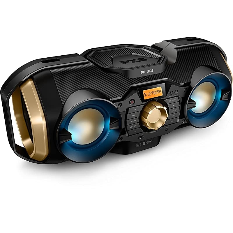 CD Player Boombox CDCDRCDRW Portable wBluetooth USB AMFM Radio Aux LineInput Headset Jack Foldable Carrying Handle and LED Light Phantom Black