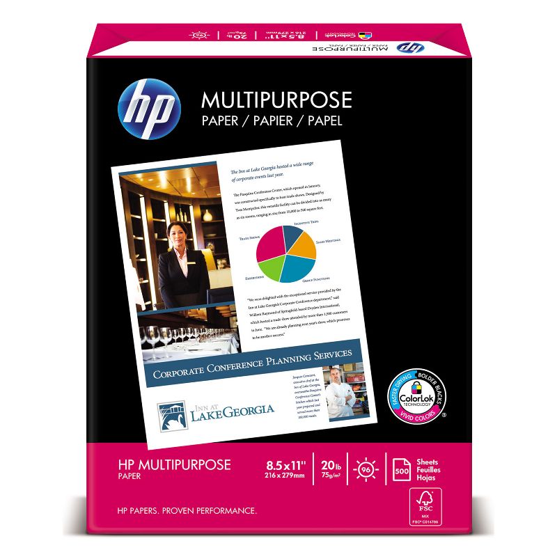 Hp Multipurpose Paper 96 Bright 20 lb Letter White 2500 Sheets/Carton 115100