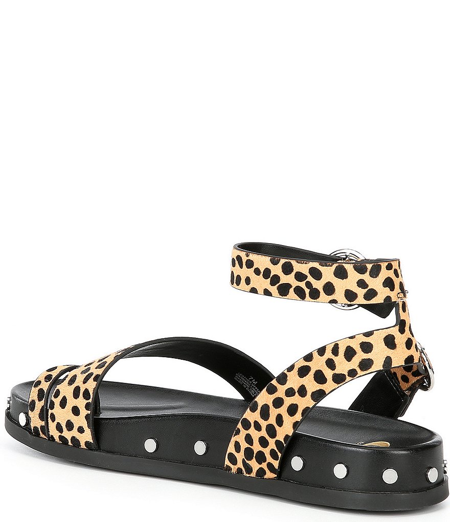 GB Main-Stage Leopard Haircalf Studded Toe-Loop Sandals