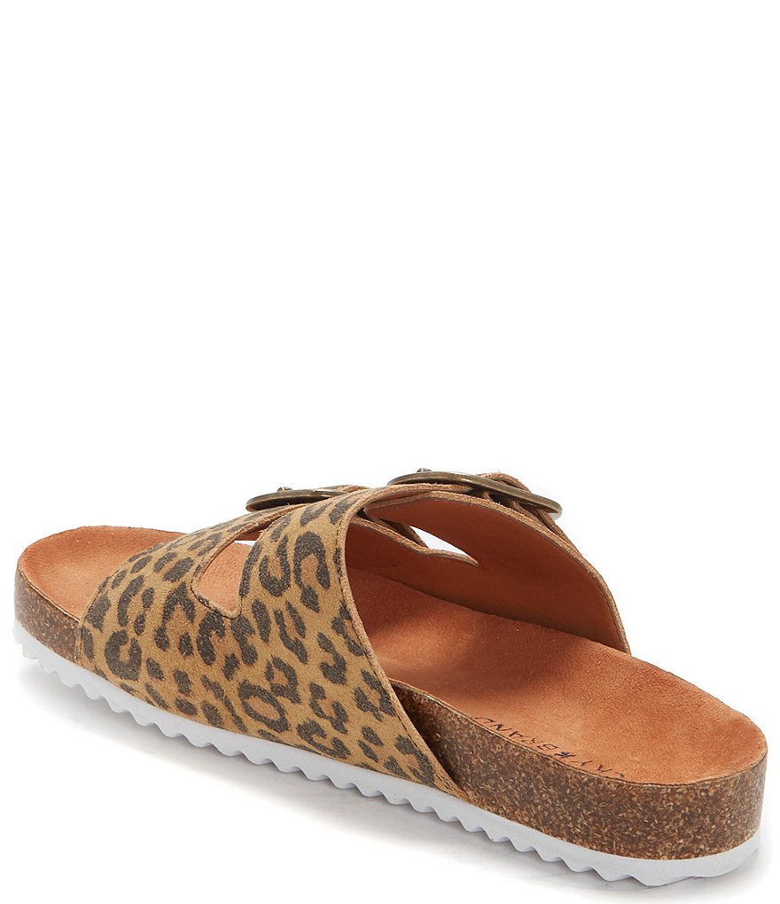Lucky Brand Mella Leopard Print Leather Double Strap Footbed Slides