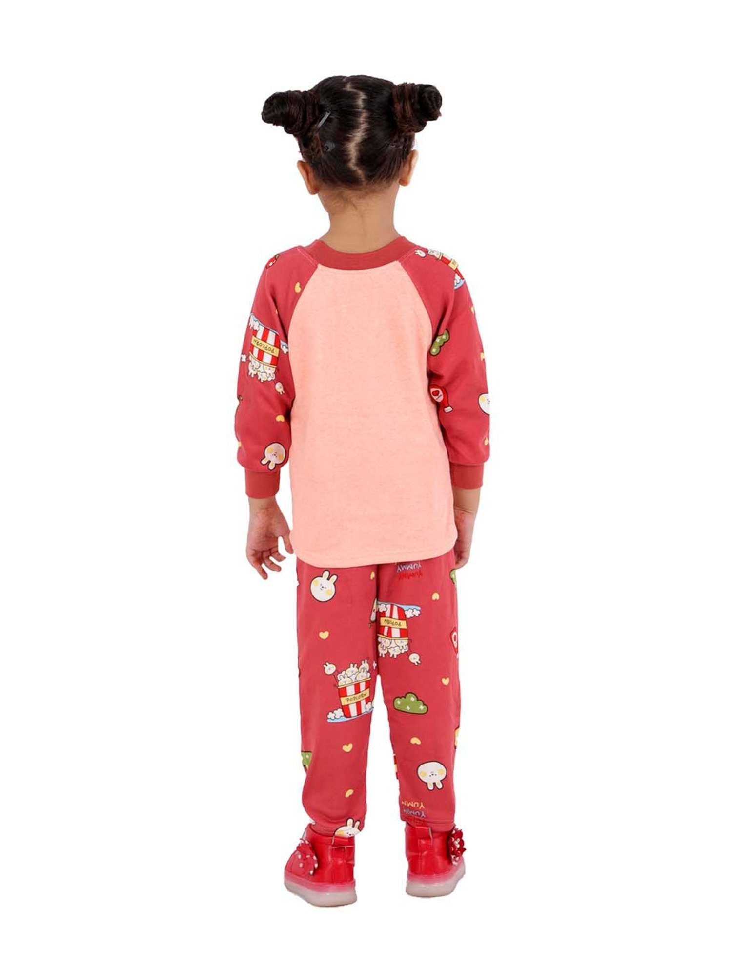 Ahhaaaa Kids Red & Pink Printed Sweatshirt with Pants