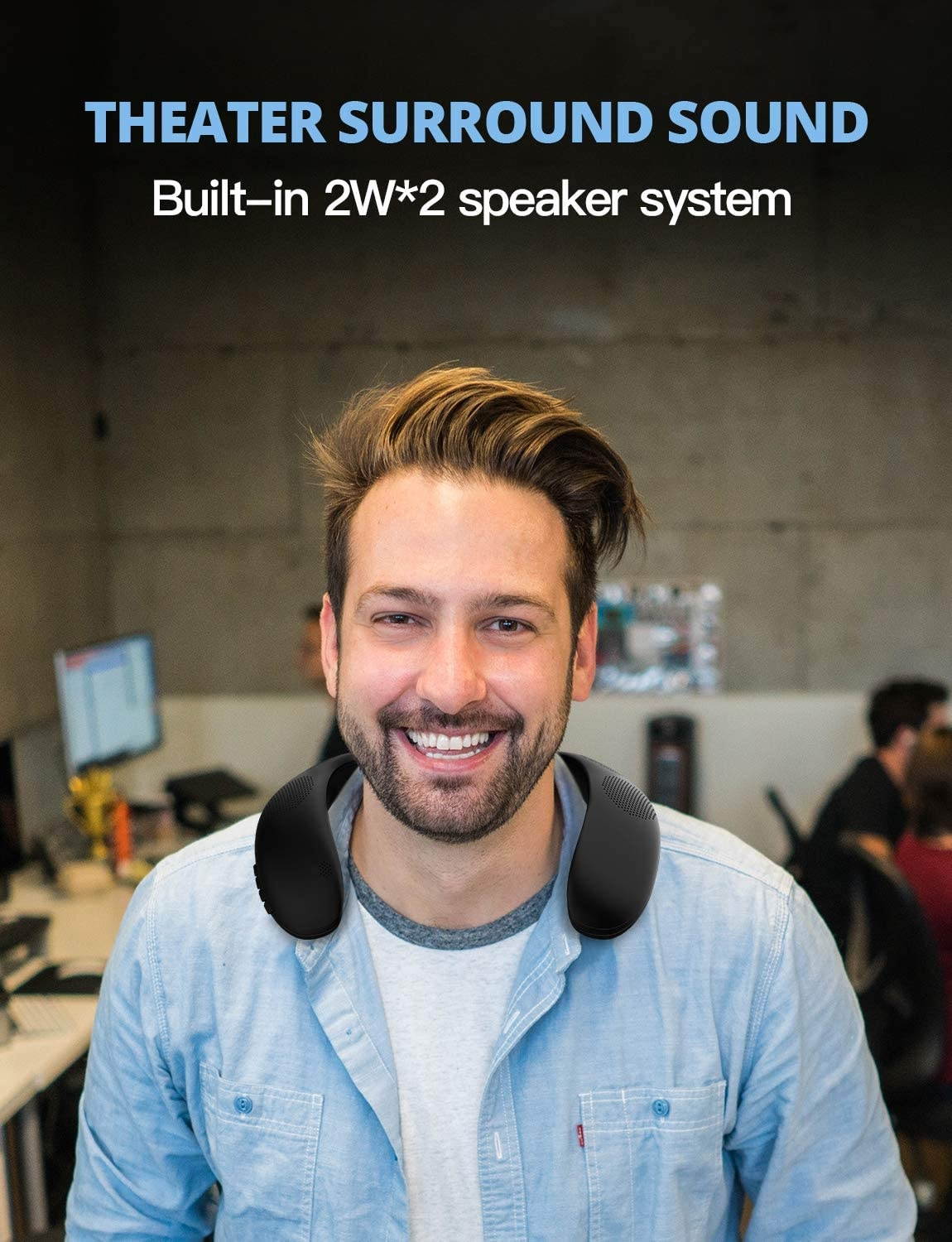 Neckband Portable Bluetooth Speakers, Wireless Wearable Personal Body Speaker w/FM Radio/Micro SD Card, Lightweight Outdoor Sound Box Private Music for Cycling, Hiking, Handsfree Phone Call