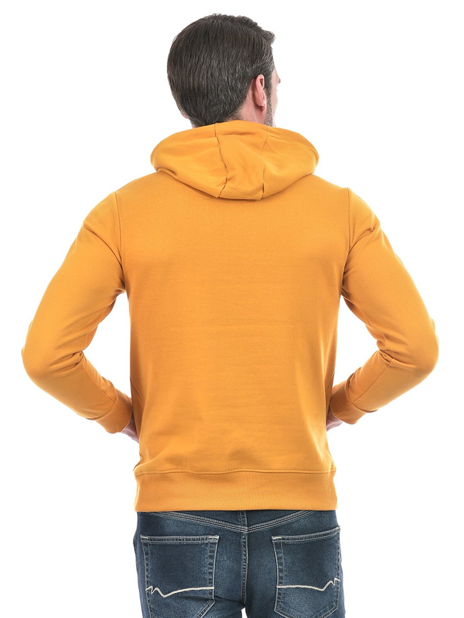 Integriti Mustard Regular Fit Printed Hooded Sweatshirt