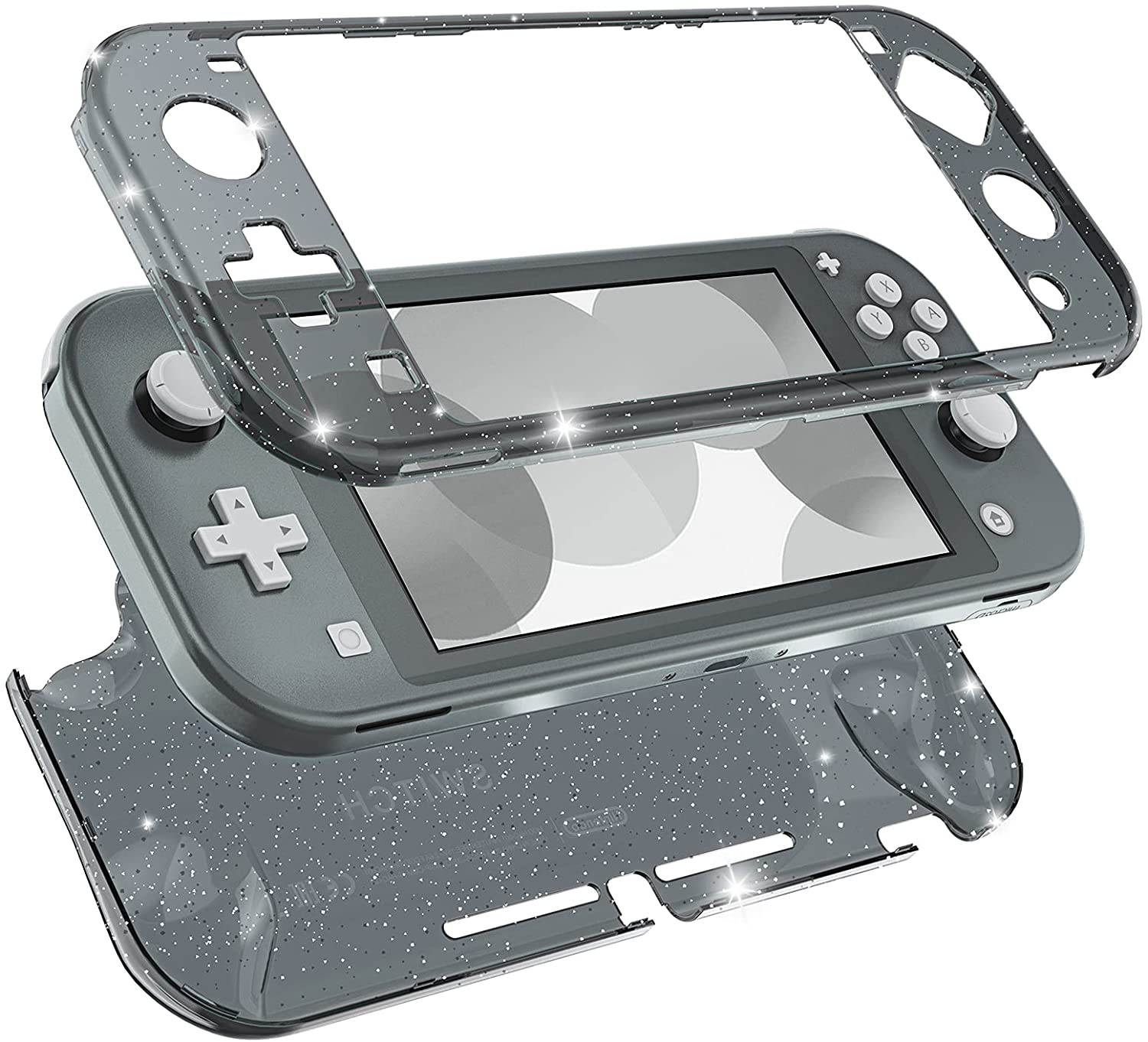 HEYSTOP Case Compatible with Nintendo Switch Lite, with Tempered Glass Screen Protector and 4 Thumb Grip, Front and Back, All-Round Protective case (Black)