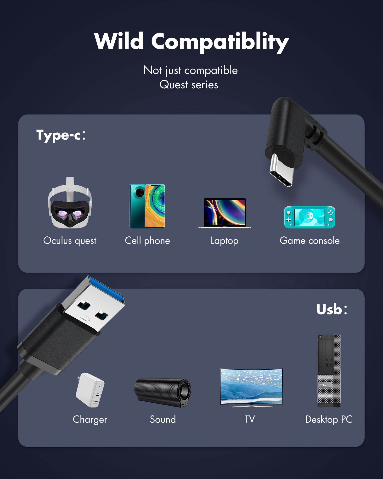 Link Cable Compatible for Oculus Quest 2, Fast Charging & PC Data Transfer USB C 3.2 Gen1 Cable for VR Headset and Gaming PC 10FT(3M)