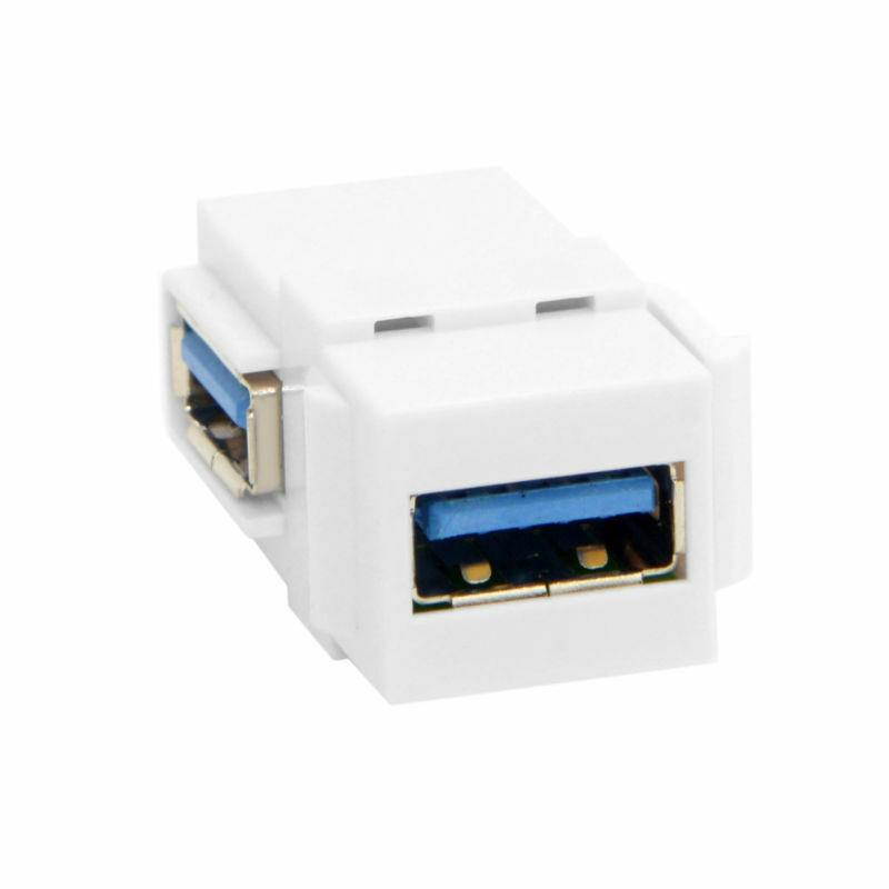 Right Angled 90 Degree USB 3.0 Type-A Female to Female Extension Keystone Jack Connector Coupler Adapter White for Wall Plate Panel Decoration