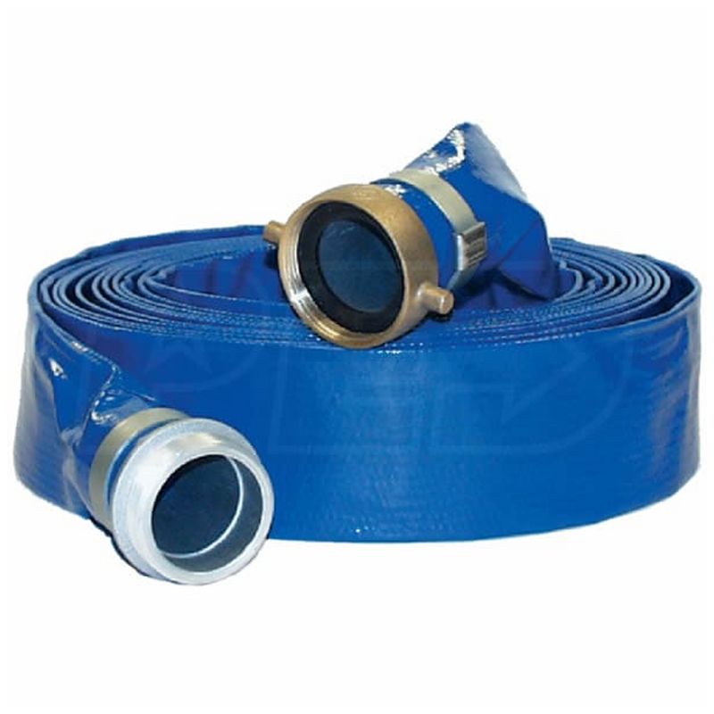 Apache 98138040 2 Inch Diameter 25 Foot Length 70 PSI Polyester-Reinforced PVC Lay Flat Pool Sump Pump Hose with Aluminum Pin-Lug Connections, Blue