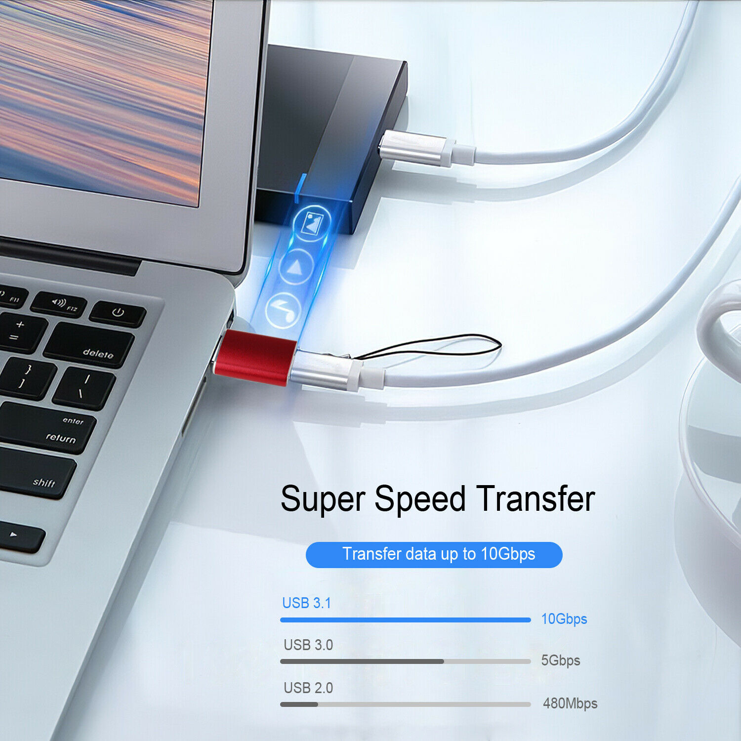 Donwell 2pcs USB C 3.1 Type C Female to USB Type A Male Port Converter Adapter 10Gbps 60W Max  Red