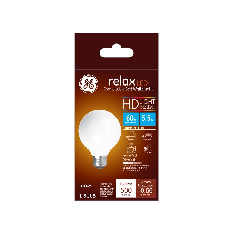 General Electric 60W Ca Relax LED Light Bulb SW G25 Globe Frost
