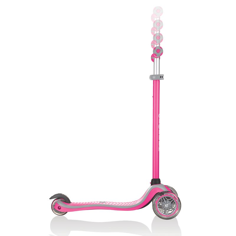 Globber 442-110 V2 3-Wheel Kids Kick Scooter with LED Light Up Wheels and Adjustable Height and Comfortable Grips for Boys and Girls, Pink