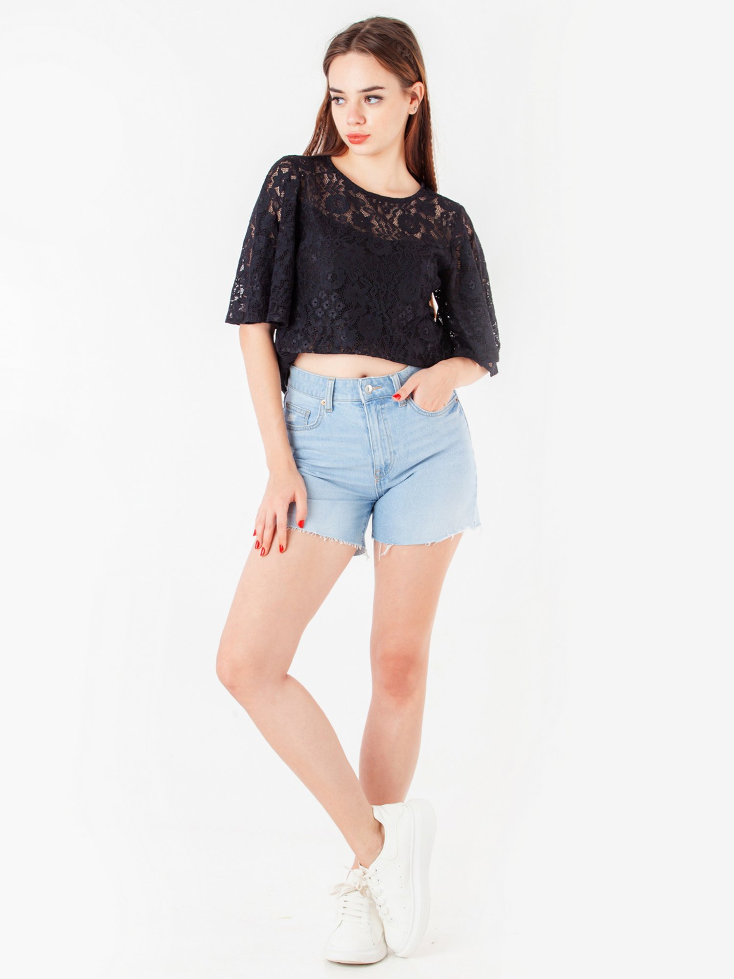 Zink London Black Self Design Crop Top