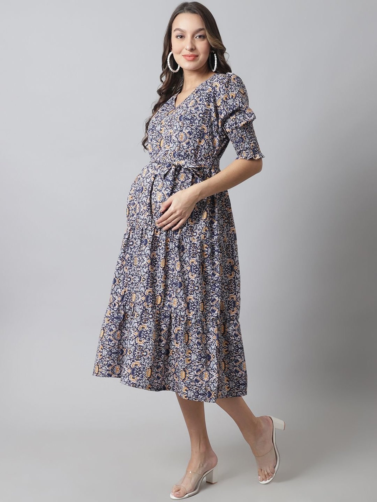Moms Maternity Navy Printed Dress