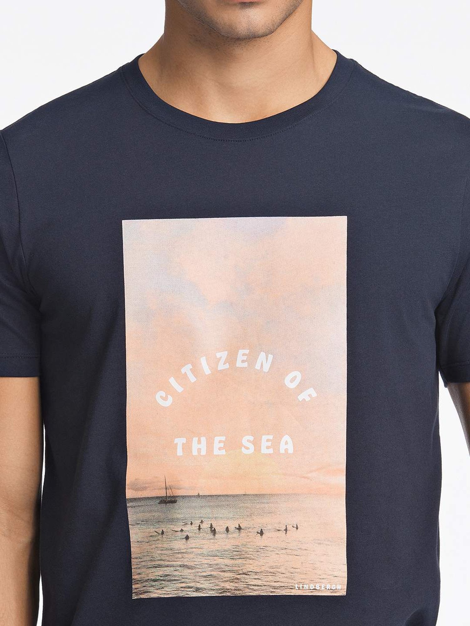 Lindbergh Blue Regular Fit Printed T-Shirt