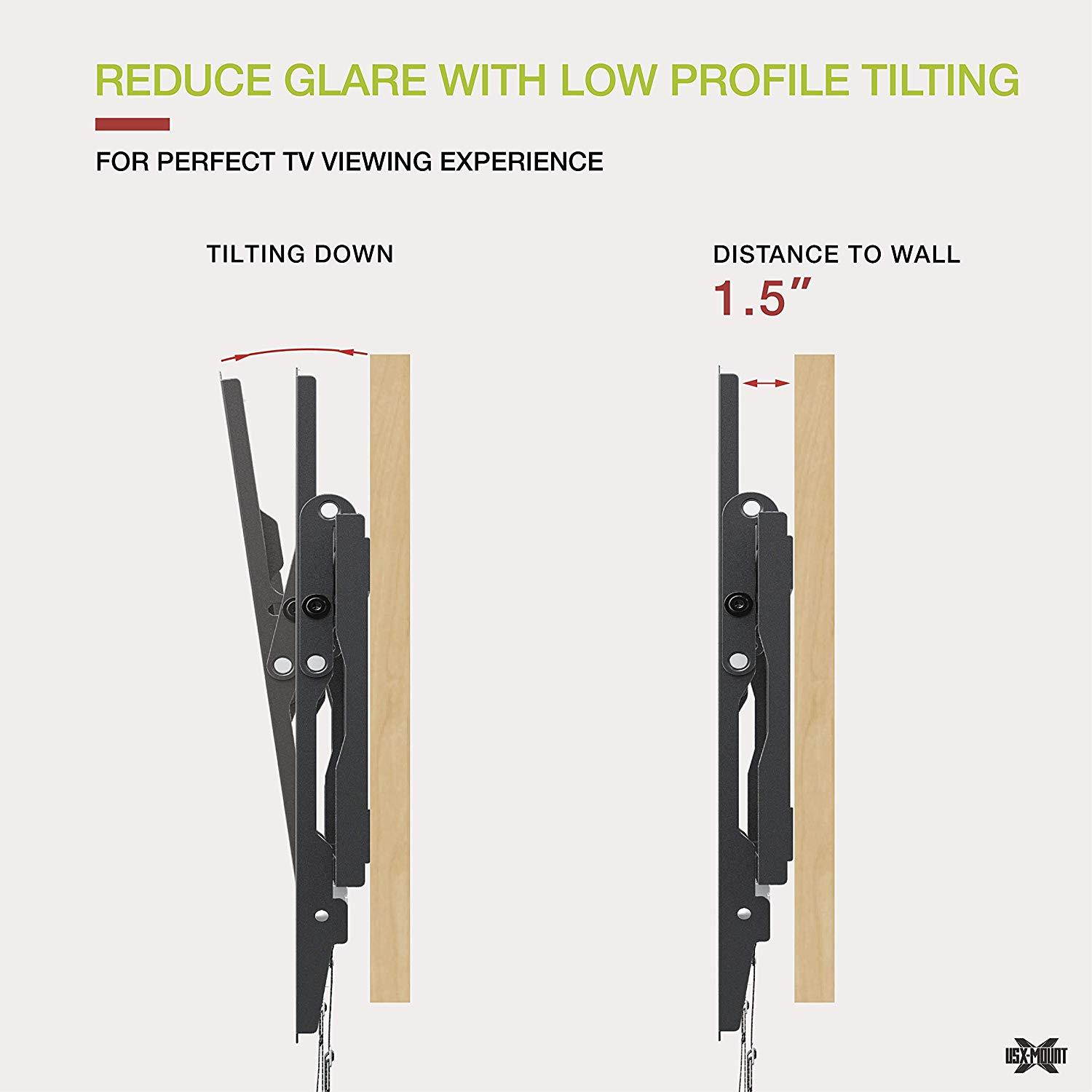 USX MOUNT XTM006-Low Profile Tilting TV Wall Mount Bracket for Most 26-55" LED, LCD, OLED, 4K TVs-Fit for 32, 40, 50, 55 TV with VESA 75x75mm to 400x400mm-Weight Capacity Up to 99lbs, Fits 16" Stud