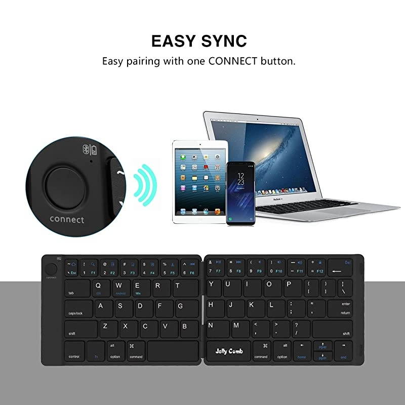 Foldable Bluetooth Keyboard,  Ultra Slim Foldable BT Keyboard B047 Rechargeable Pocket Sized Keyboard for All iOS Android Windows Laptop Tablet Smartphone and More (Black)