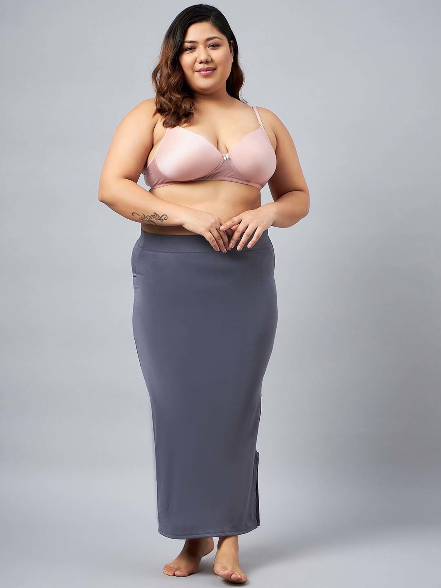 Secrets By ZeroKaata Beige & Grey Plain Saree Shapewear - Pack Of 2