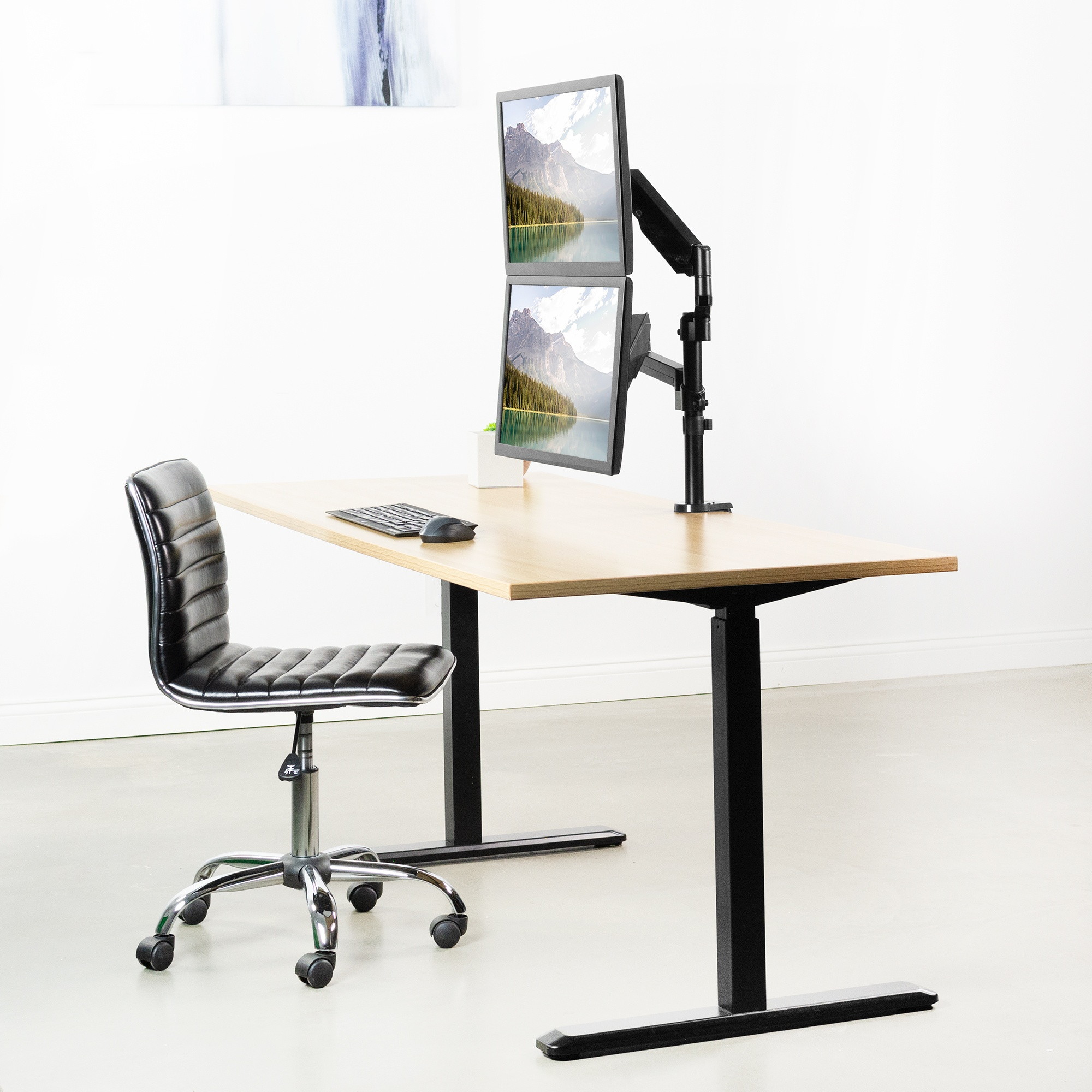 VIVO Dual Monitor Pneumatic Spring Arm Sit-Stand Desk Mount for 2 Screens up to 32" each (STAND-V002K)