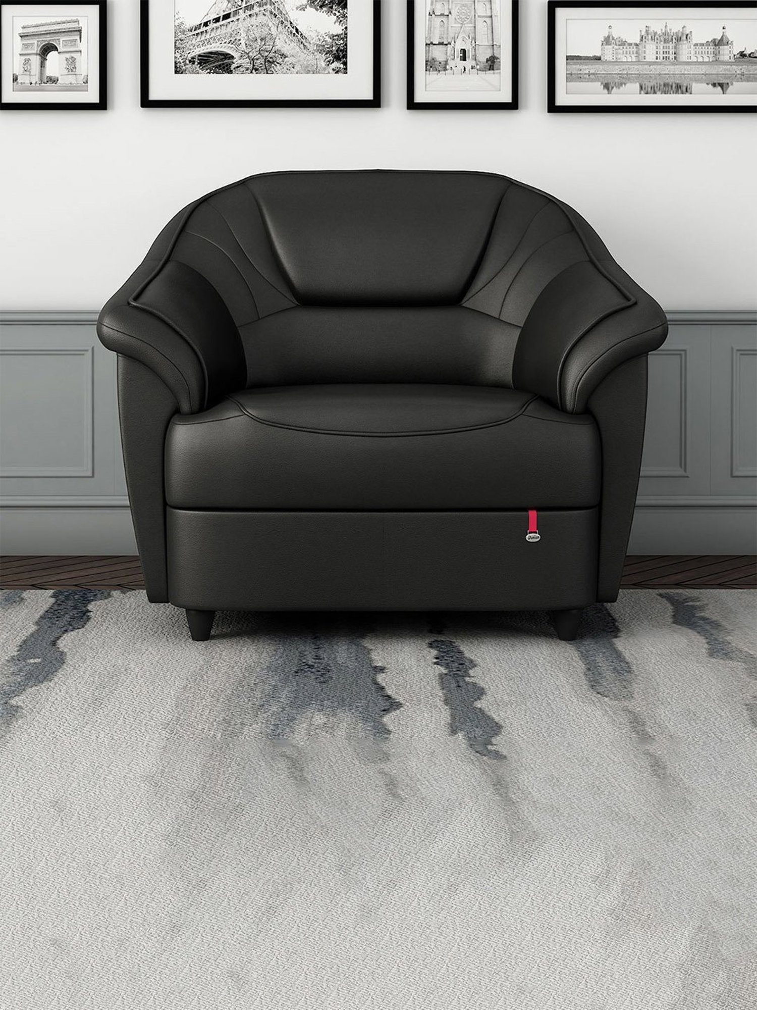Durian Berry Black Premium Leatherette 1 Seater Sofa