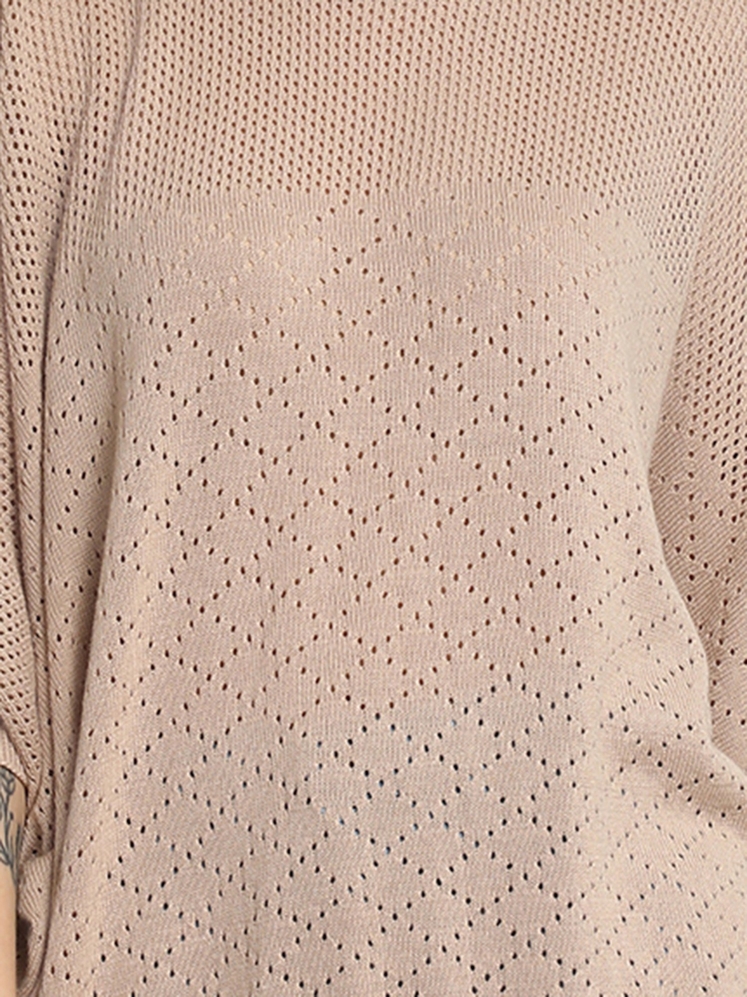 High Star Brown Cotton Self Design Top