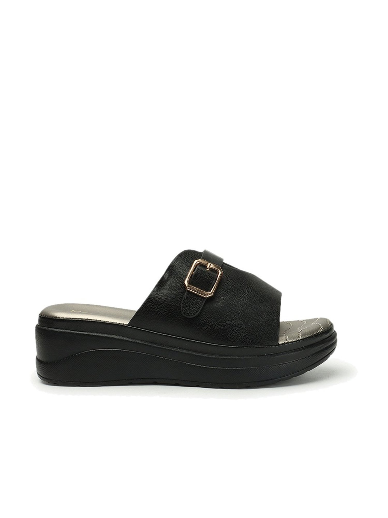 Iconics Women's Black Thong Wedges