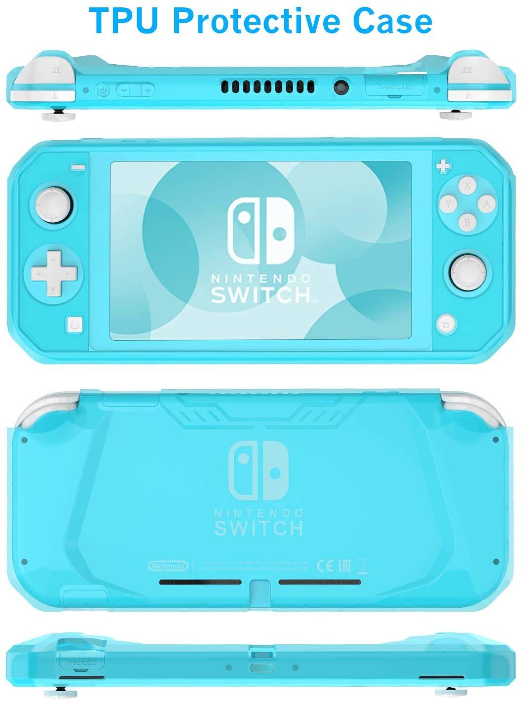 HEYSTOP Case for Nintendo Switch Lite, Soft TPU Protective Case Cover for Nintendo Switch Lite with Switch Lite Tempered Glass Screen Protector and Thumb Stick Caps (Blue)