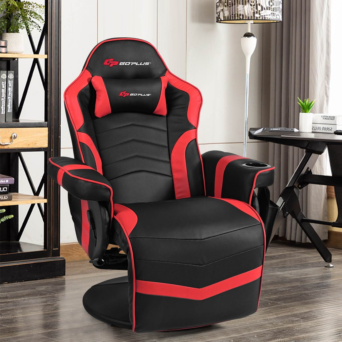 Goplus Massage Gaming Recliner Reclining Racing Chair Swivel Red