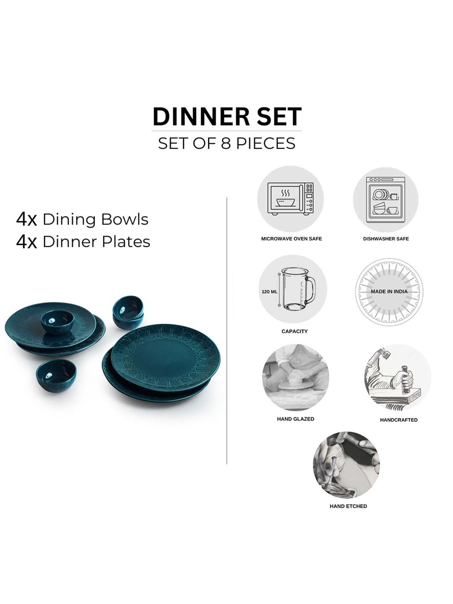 Cello White & Rust Glass Dinner Set