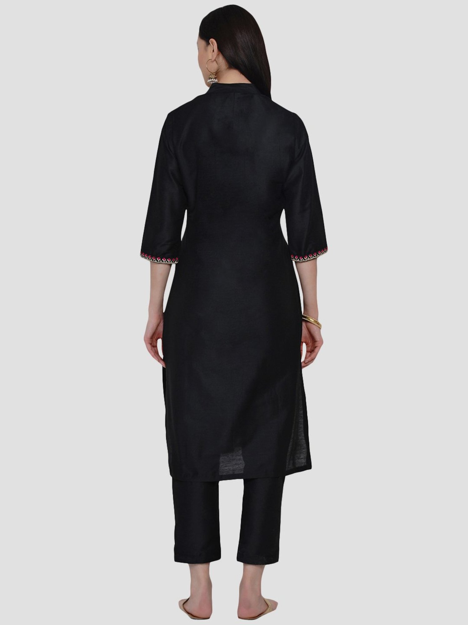 Women Republic Black Cotton Embroidered Kurta Pant Set