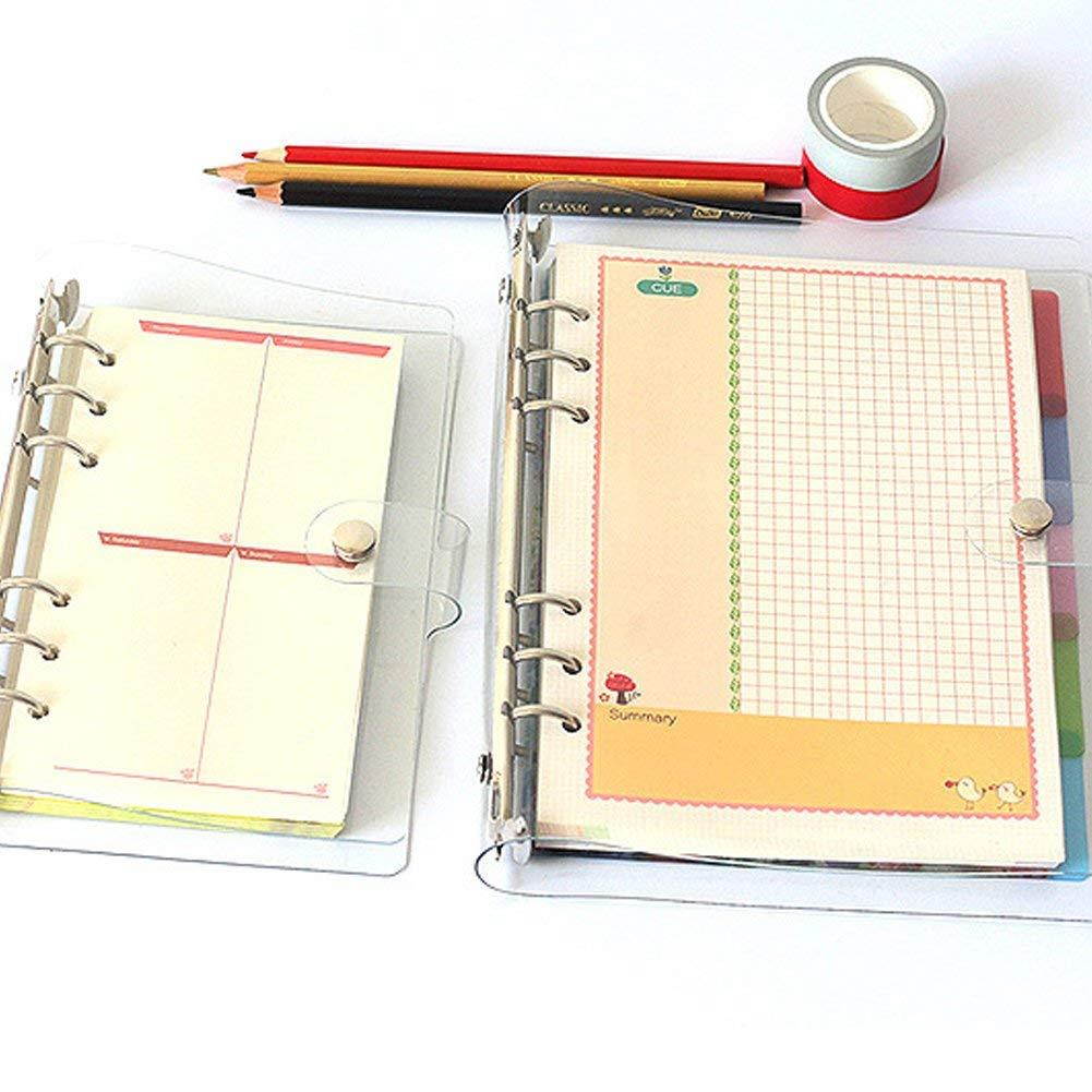 Ozzptuu Transparent PVC 6-Hole Ring Binder Cover Fresh Hand Books Snap Button Closure Round Ring Binders No Loose-Leaf Inner Core (A6)