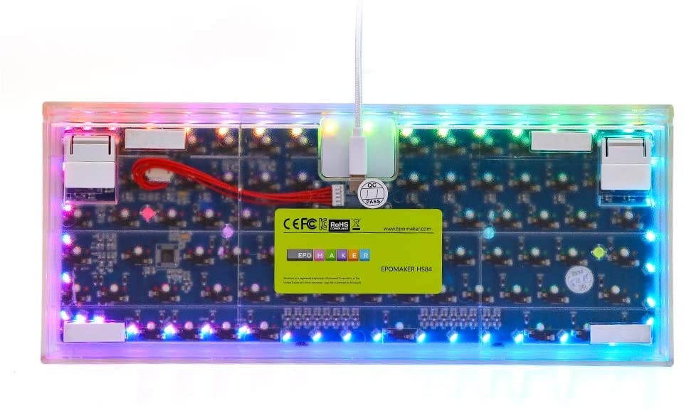 EPOMAKER HS84 84 Keys Wired RGB Hot Swappable Mechanical Keyboard with Translucent ABS Case, Shine Through Legend for Win/Mac/Gamers (Gateron Black Switch, White)