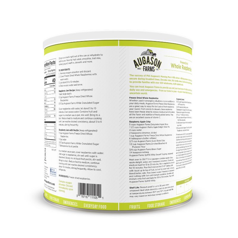 Augason Farms Gluten Free Freeze Dried Whole Raspberries - 8oz